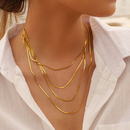 18K Gold Glowing Herringbone Snake Chain Necklace