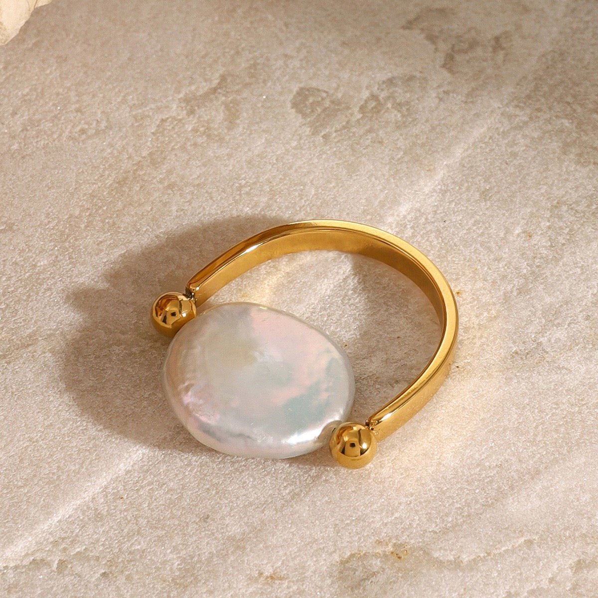 18K Gold Rotating Baroque Pearl Statement Ring