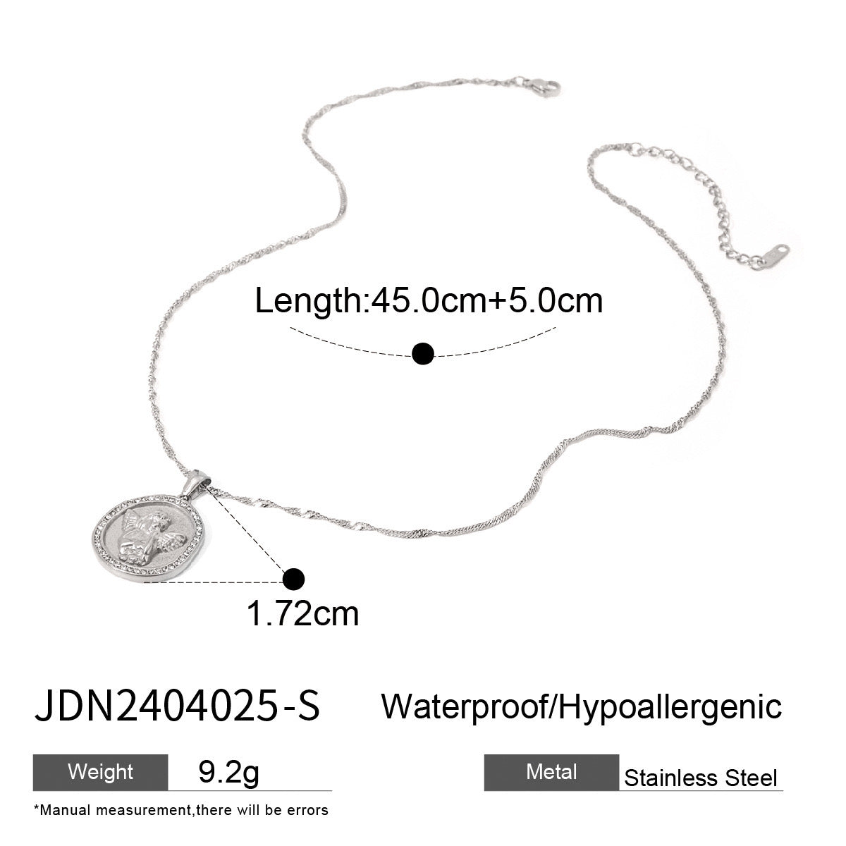 18K Gold Cupid Coin Pendant CZ Necklace