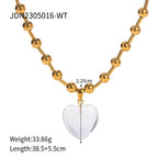 18K Gold Clear Jelly Heart Pendant Beaded Ball Chain Necklace