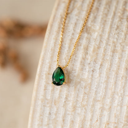 18K Gold Teardrop Birthstone Pendant Necklace