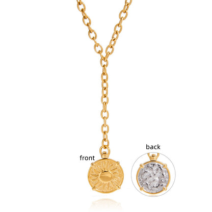 18K Gold Sun Goddess Y Shape Coin Pendant Necklace
