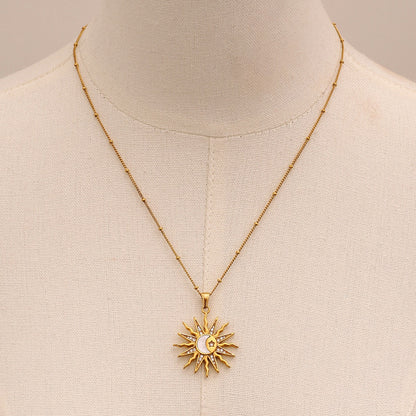 18K Gold Bright Sun Pendant Statement Long Necklace