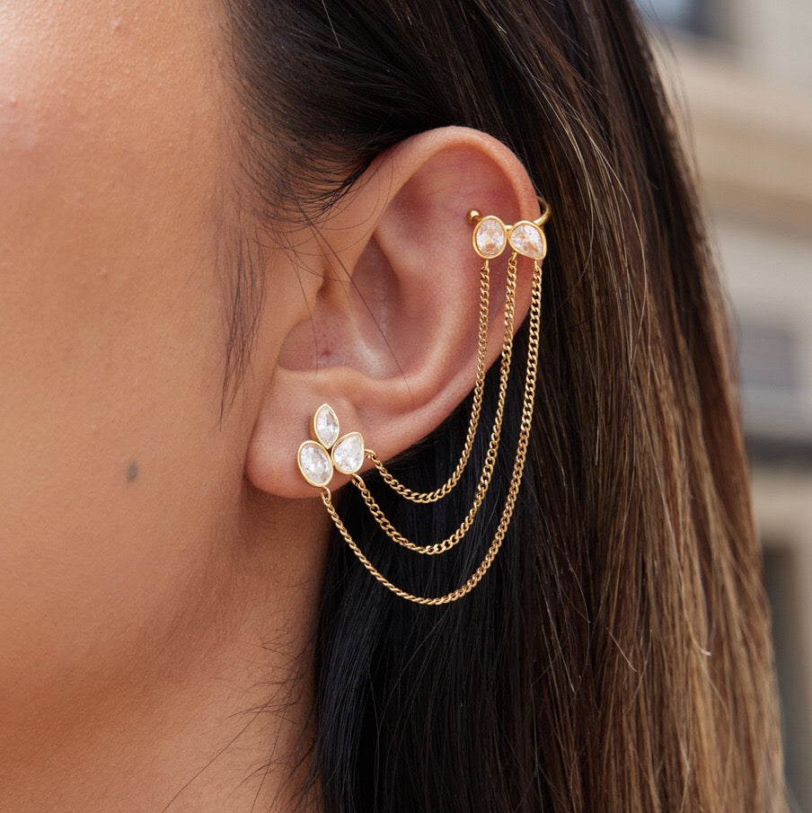 18K Gold Cascade Chain Ear Cuff