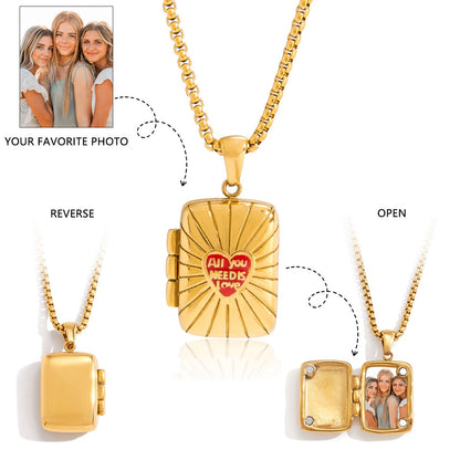 18K Gold Keepsake Heart Book Locket Pendant Box Chain Necklace