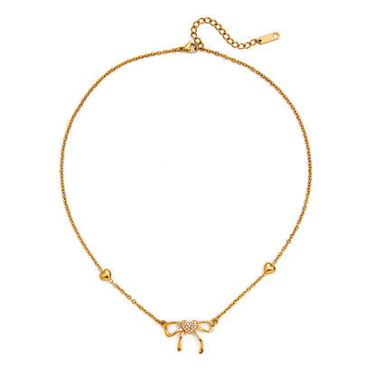 18K Gold Angelic Butterfly Wing Bling Bow Pendant Necklace