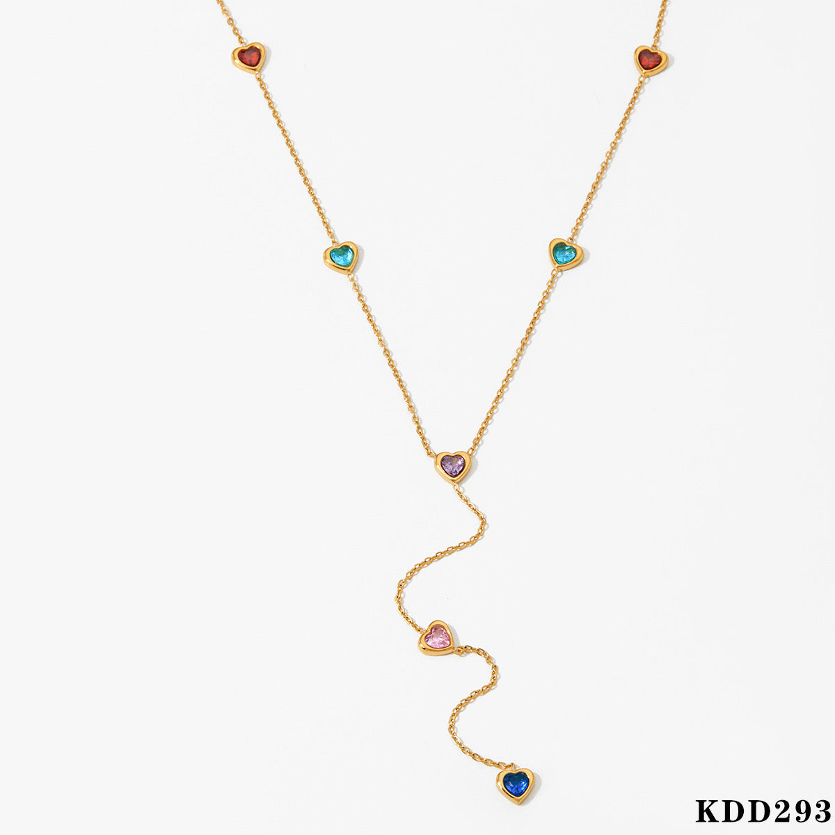 18K Gold Bejeweled Heart Lariat Necklace