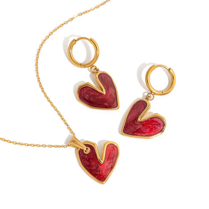18K Gold Heart Stopper Red Pendant Necklace