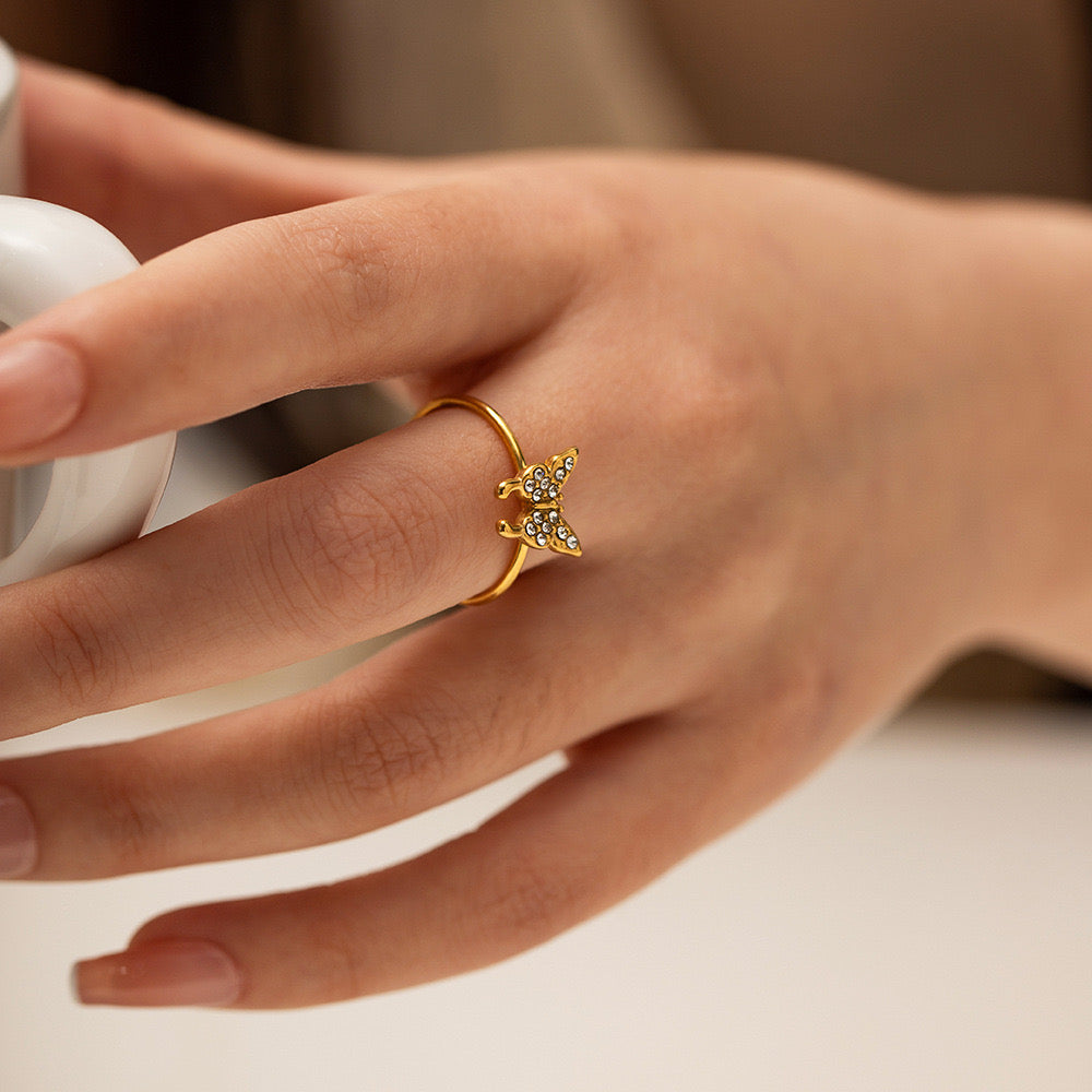 18K Gold Bejeweled Butterfly Ring