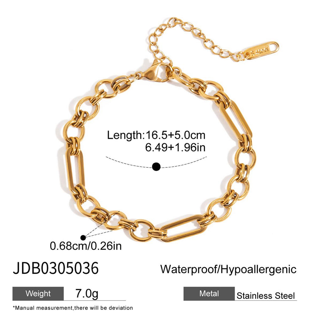18K Gold Power Play Ribbed Cuff Bangle Paperclip Chain Bracelets Stack
