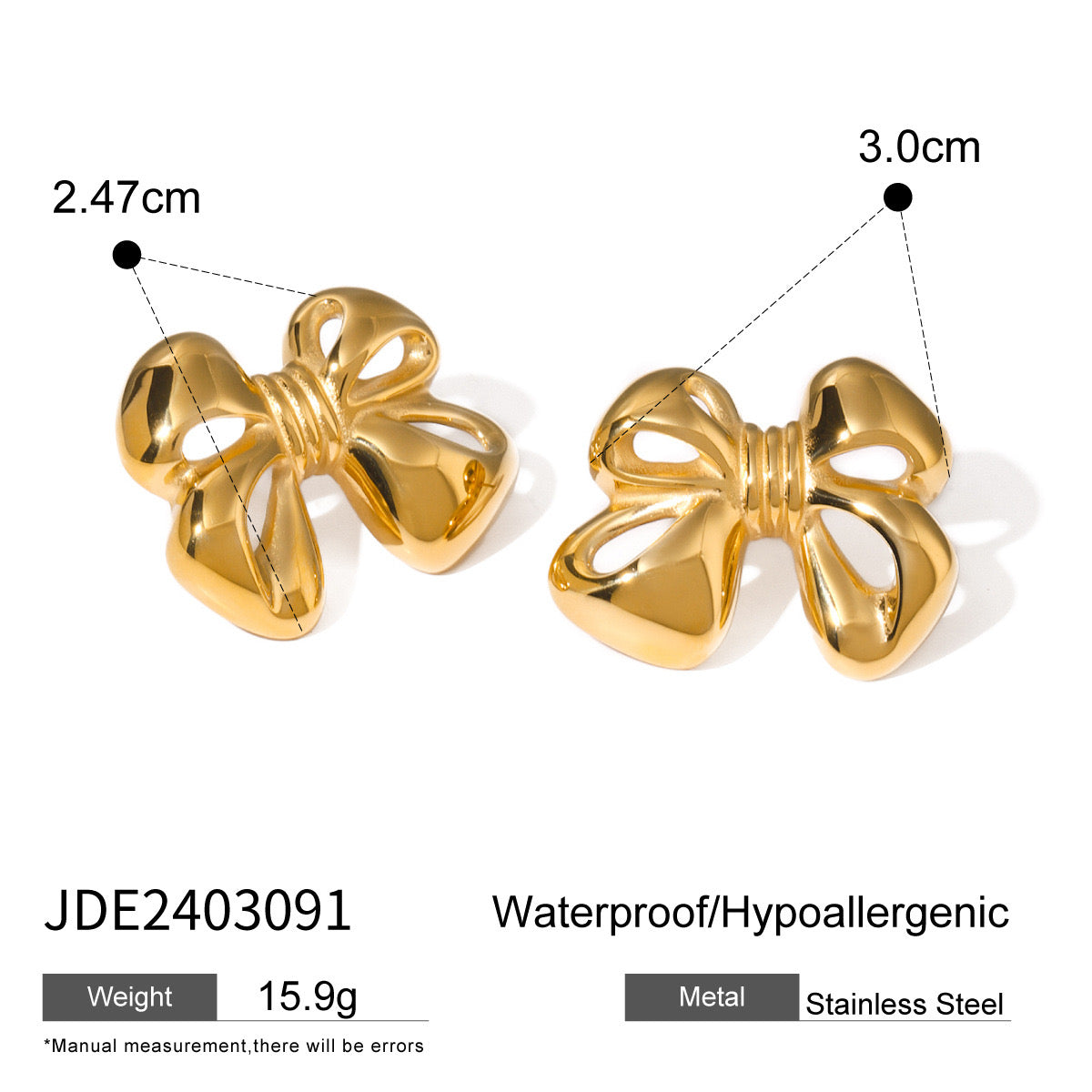 18K Gold Bow Stud Earrings