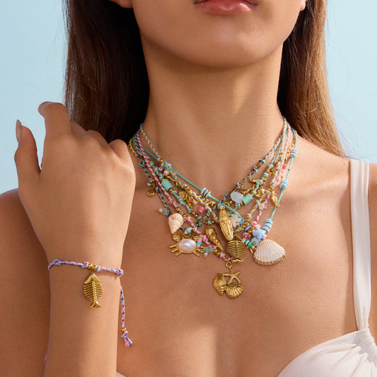 18K Gold Color String Ocean Themed Charm Necklace