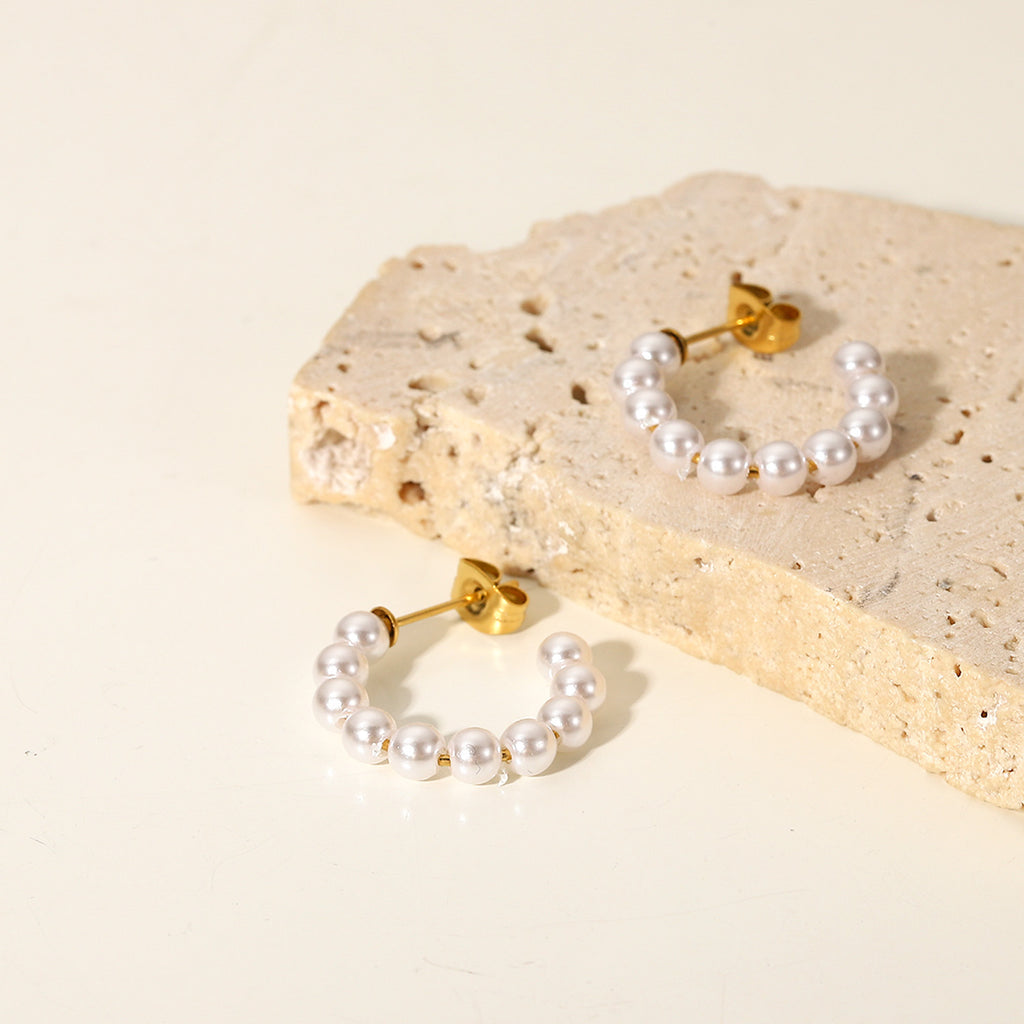 18K Gold Classic Pearl Huggie Earrings
