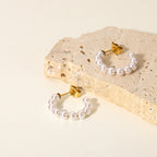 18K Gold Classic Pearl Huggie Earrings