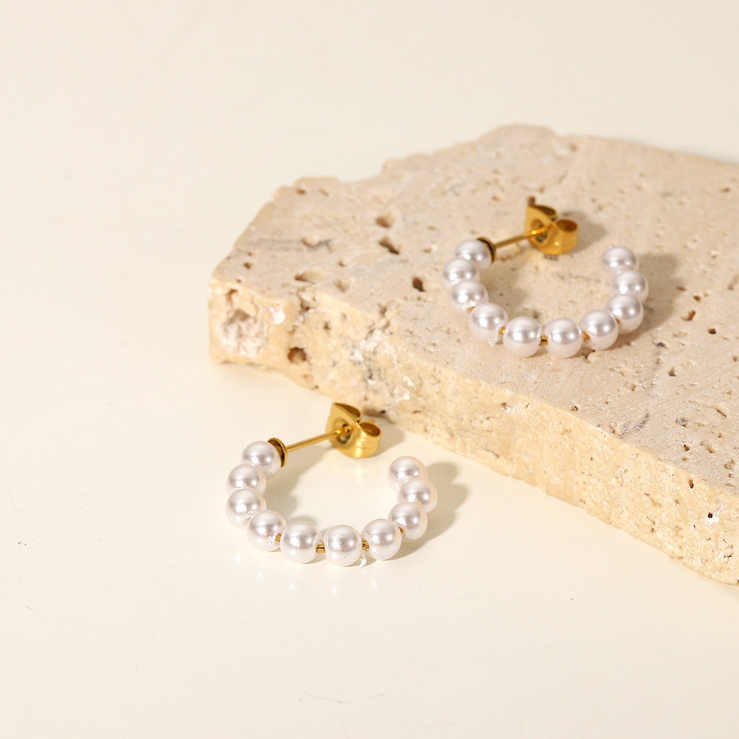 18K Gold Classic Pearl Huggie Earrings