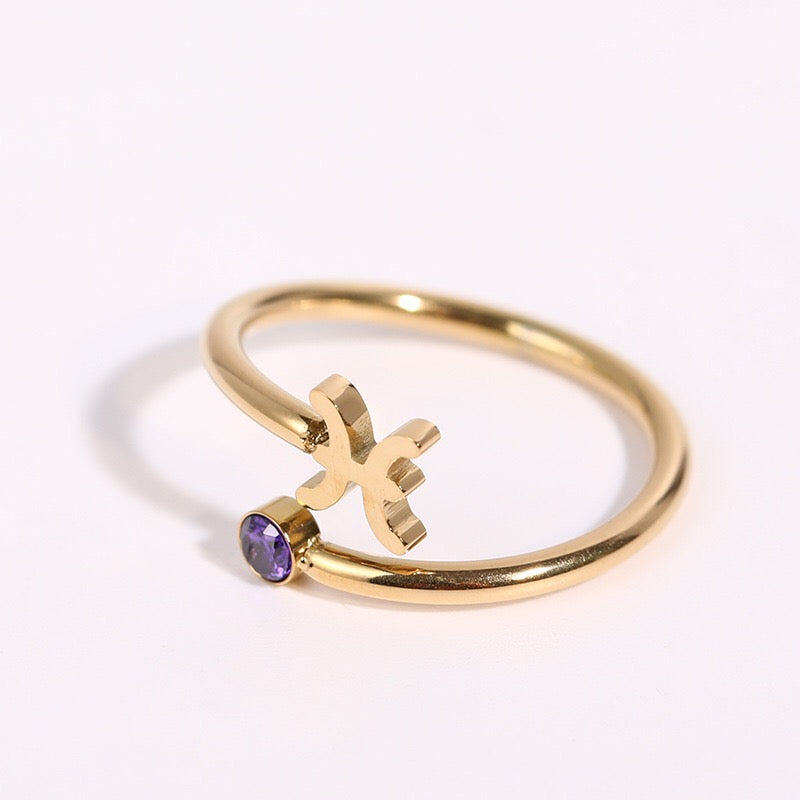 18K Gold Zodiac Birthstone Ring