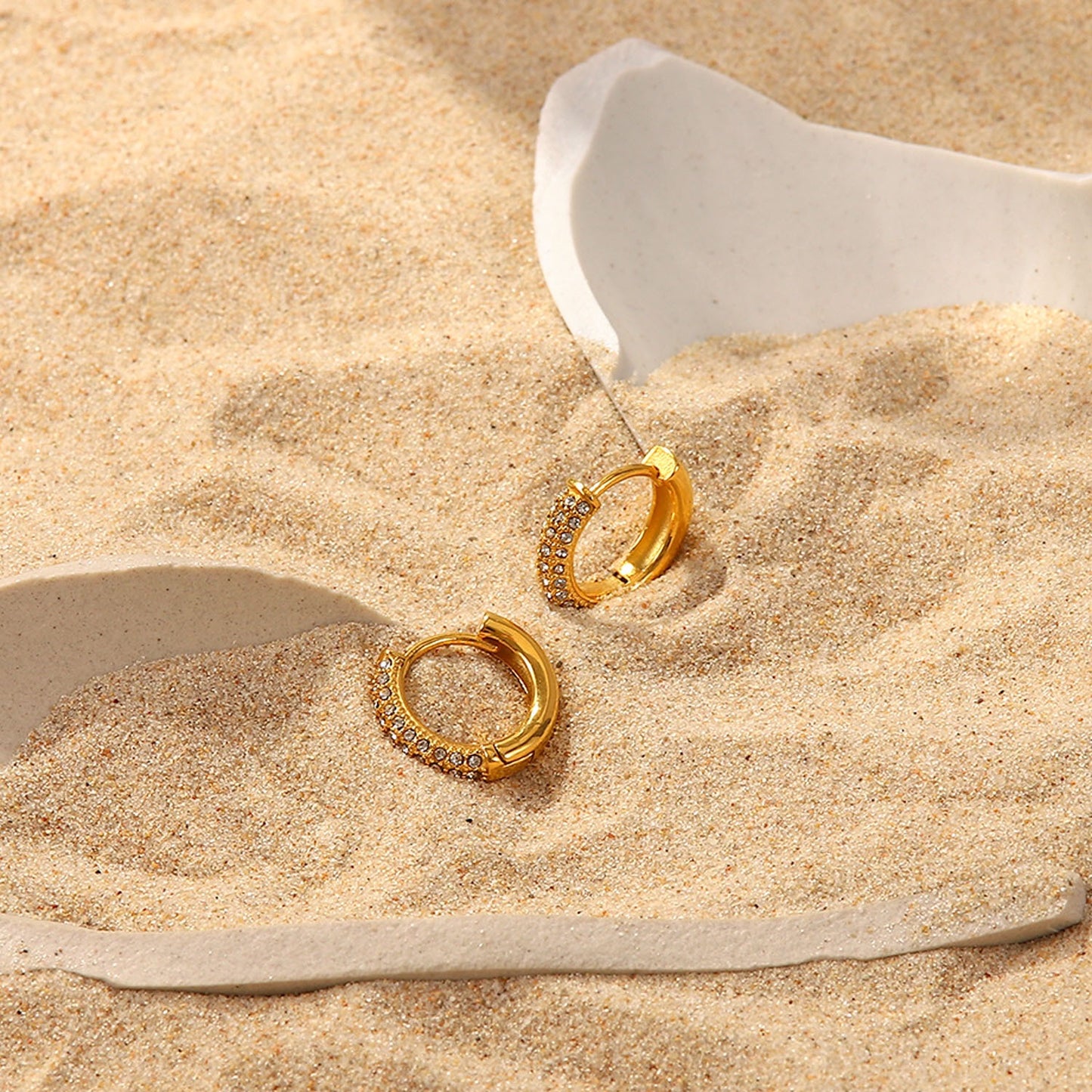 18K Gold Minimalist Bling Small Hoop Huggie Earrings