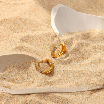 18K Gold Minimalist Bling Small Hoop Huggie Earrings