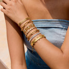 18K Gold Opulence Paperclip Chain Tennis Chunky Statement Bangle Bracelet Stack