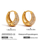18K Gold Power Shine Pave Dome Small Hoop Huggie Earrings