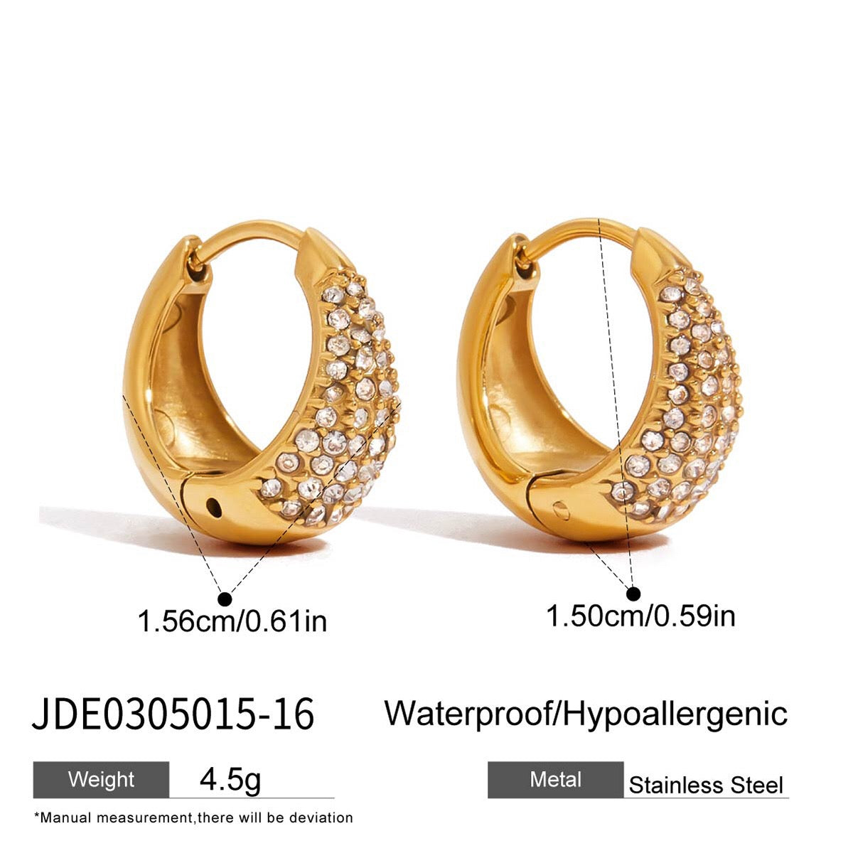 18K Gold Power Shine Pave Dome Small Hoop Huggie Earrings