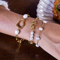 18K Gold Golden Form Pearl Paperclip Chain Bracelet Stack