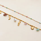 18K Gold Summer Memory Color Charm Double Chain Layered Necklace Set