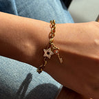 18K Gold Secret Lover Heart Lock and Key Charm Chunky Chain Bracelet