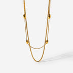 18K Gold Box Chain Beaded Layered Necklace Set