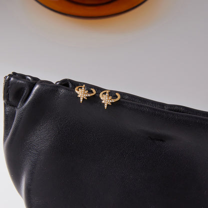18K Gold Cosmic Charm Huggie Dangle Earrings Star Ear Cuff Set