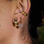 18K Gold Affection Pave Heart Dangle Small Hoop Huggie Earrings