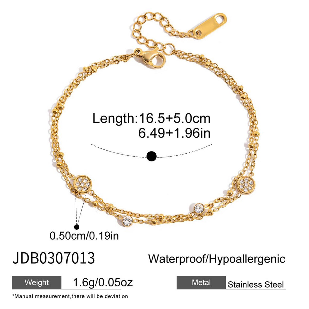 18K Gold Moonkiss Double Chain Heart Dainty Bracelet Stacks
