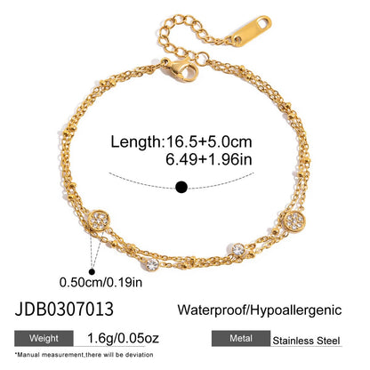 18K Gold Moonkiss Double Chain Heart Dainty Bracelet Stacks