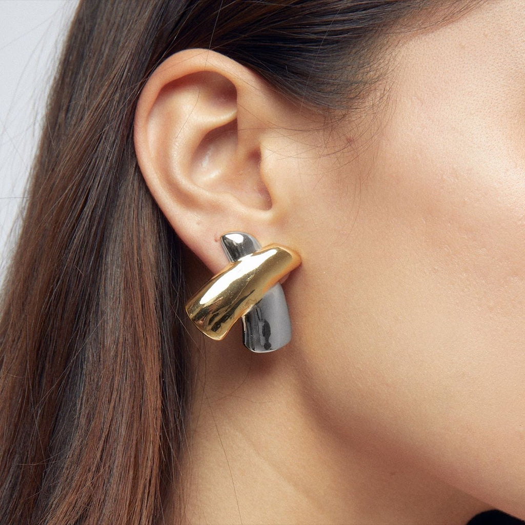 18K Gold Chunky X Statement Stud Earrings