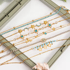 18K Gold Blue Winter Wonderland Moon and Stars Tennis Bracelet Stack