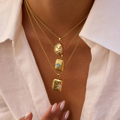 18K Gold Keepsake Heart Book Locket Pendant Box Chain Necklace