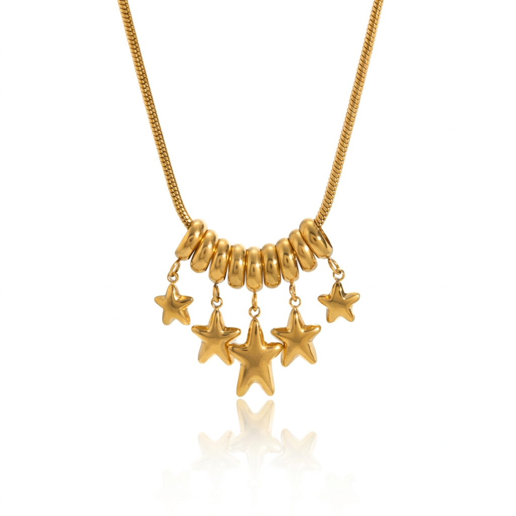 18K Gold and Silver Two Tone Nova Star Charm Long Necklace