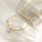 18K Gold Lucky Petal Four Leaf Clover Flower Dainty CZ Necklace