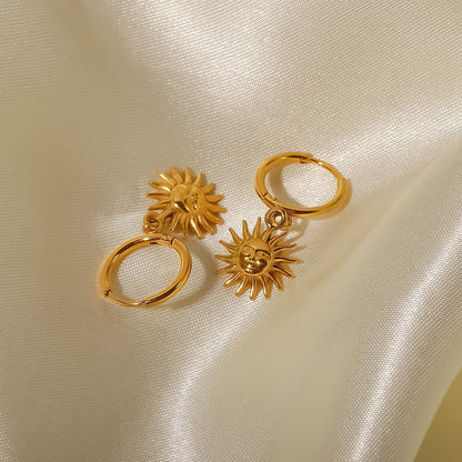 18K Gold Sun Small Hoop Huggie Earrings