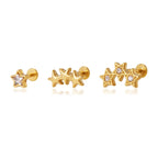 18K Gold Celestial Glow Stars Flat Back Stud Nap Earrings Set