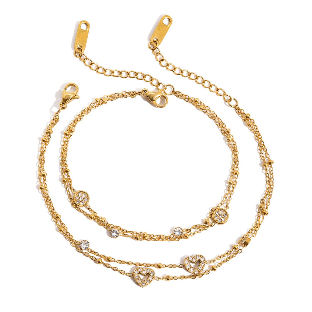 18K Gold Moonkiss Double Chain Heart Dainty Bracelet Stacks