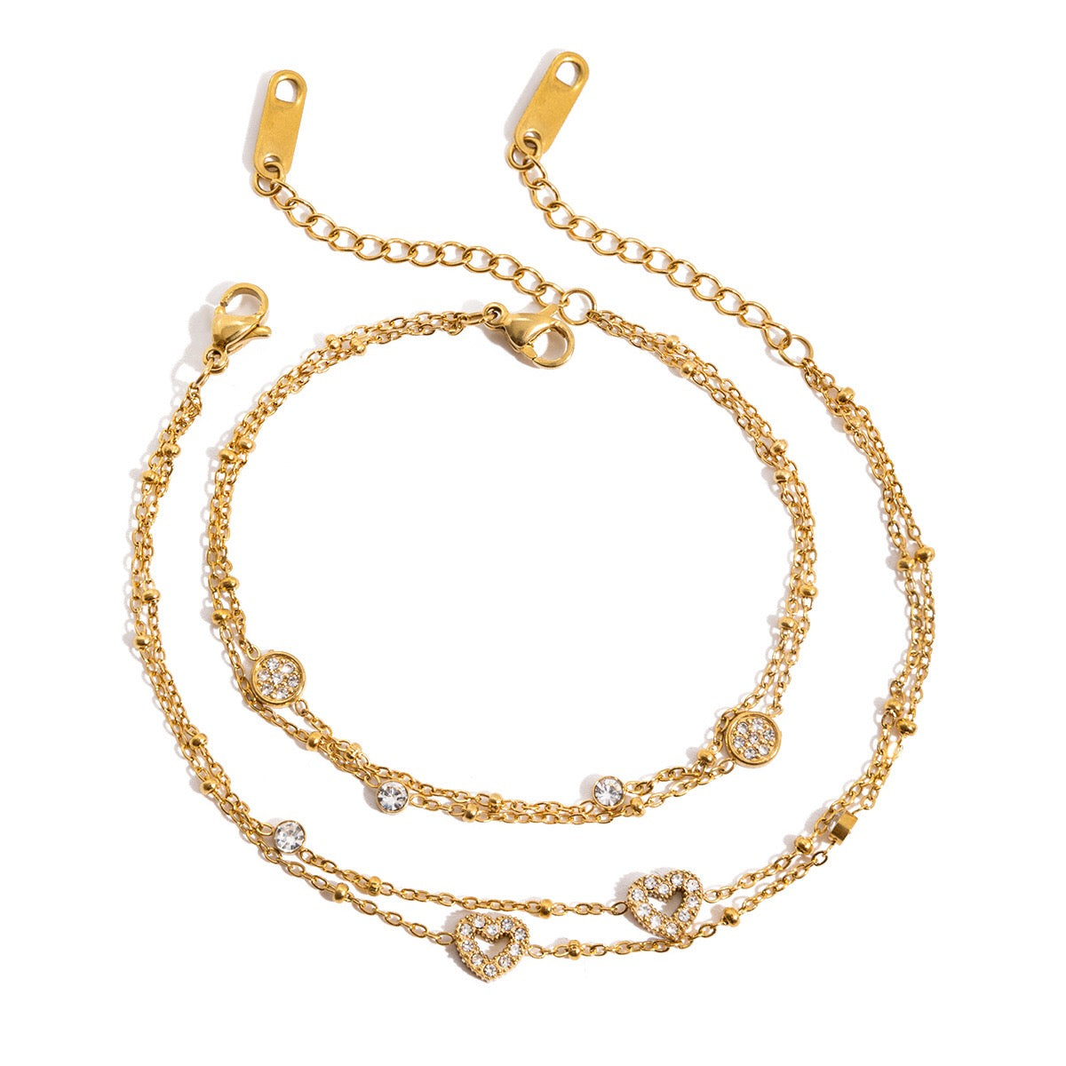 18K Gold Moonkiss Double Chain Heart Dainty Bracelet Stacks