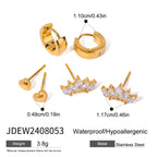 18K Gold Bling Studs Small Hoop Huggie Earrings Set