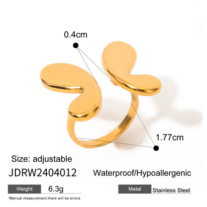 18K Gold Puffy Butterfly Wings Statement Cuff Ring