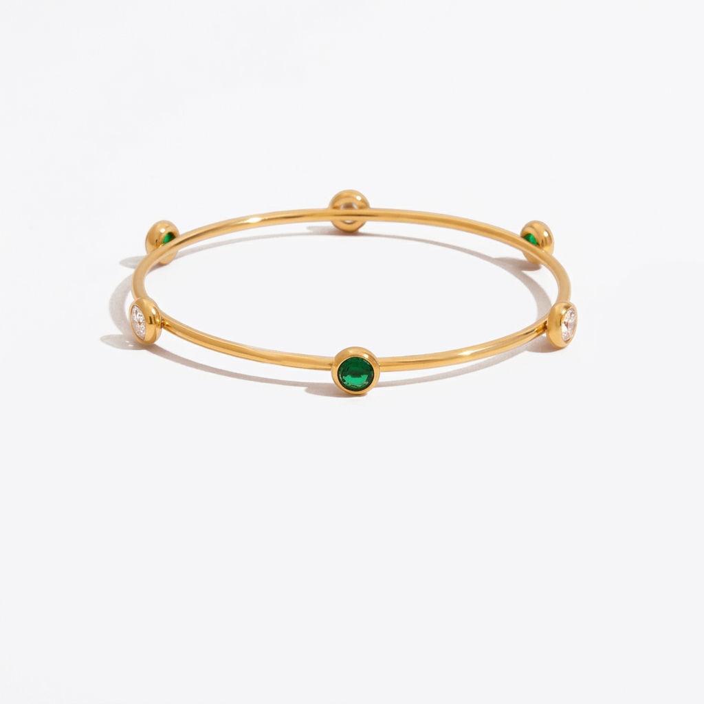 18K Gold Tiny Treasure Statement Slim Bangle Bracelet