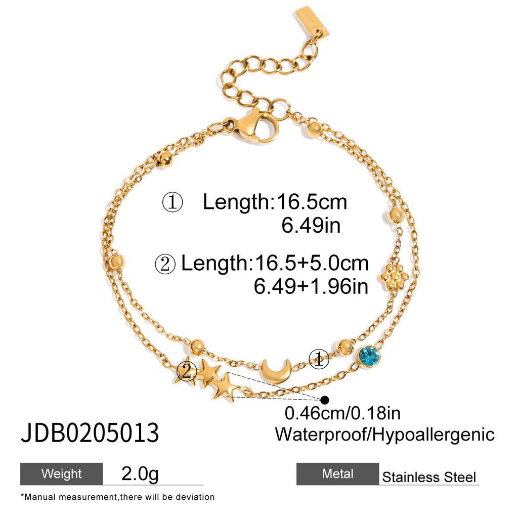 18K Gold Blue Winter Wonderland Moon and Stars Tennis Bracelet Stack