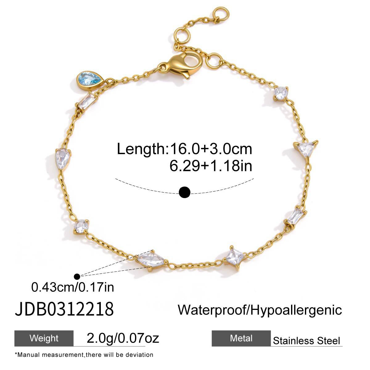 18K Gold Blue Lagoon Dainty Chain Bracelet Stacks