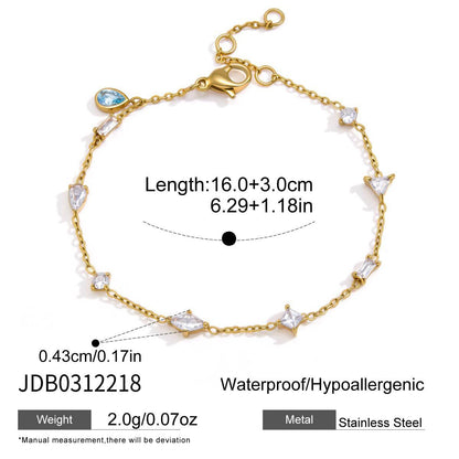 18K Gold Blue Lagoon Dainty Chain Bracelet Stacks