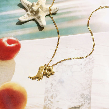 18K Gold Star Cowboy Boots Charm Pendant Necklace