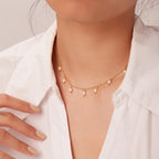 18K Gold Dainty Floating Pearl Chain Necklace